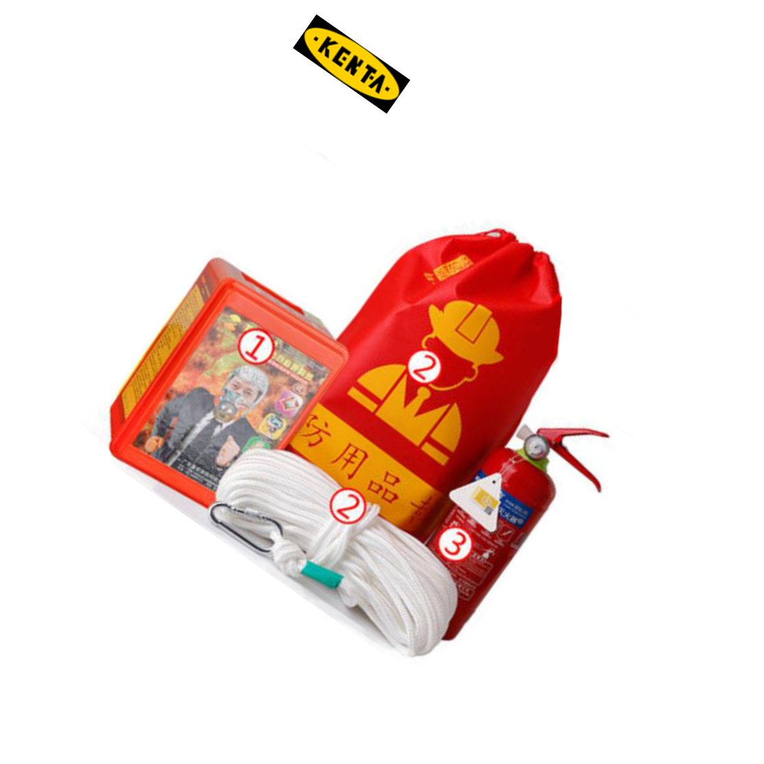 KENTA/克恩达 消防四件套A05(火灾逃生面具、消防应急包、干粉灭火器、消防安全绳) 消防五件套A05 19-119-729 1件
