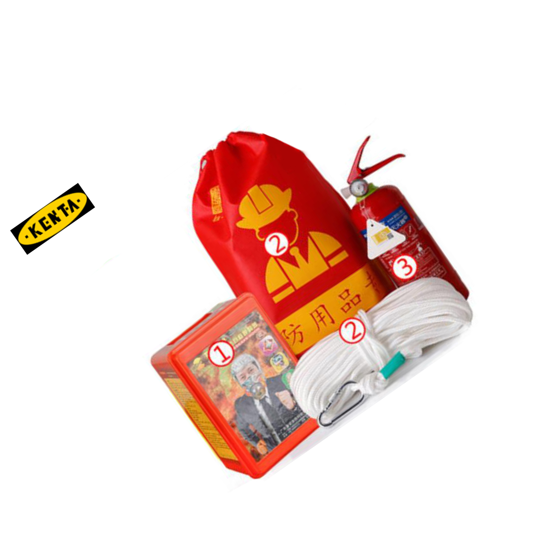 KENTA/克恩达 消防四件套A05(火灾逃生面具、消防应急包、干粉灭火器、消防安全绳) 消防五件套A05 19-119-729 1件