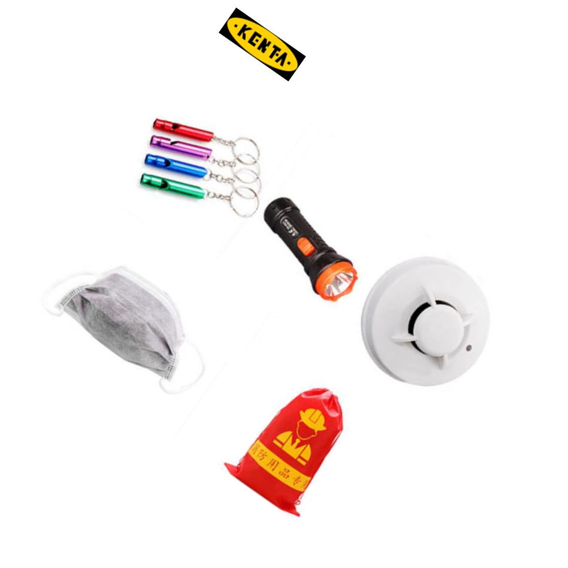 KENTA/克恩达 家庭消防五件套简易款(强光手电筒、消防应急包、彩色口哨、简易口罩、烟感报警器) 家庭消防五件套（简易款） 19-119-738 1件