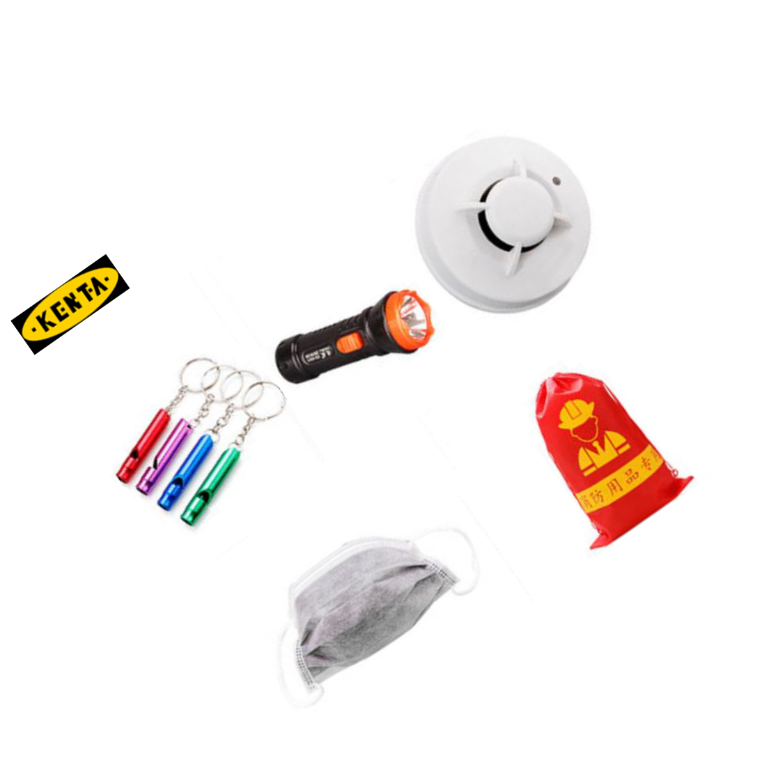 KENTA/克恩达 家庭消防五件套简易款(强光手电筒、消防应急包、彩色口哨、简易口罩、烟感报警器) 家庭消防五件套（简易款） 19-119-738 1件