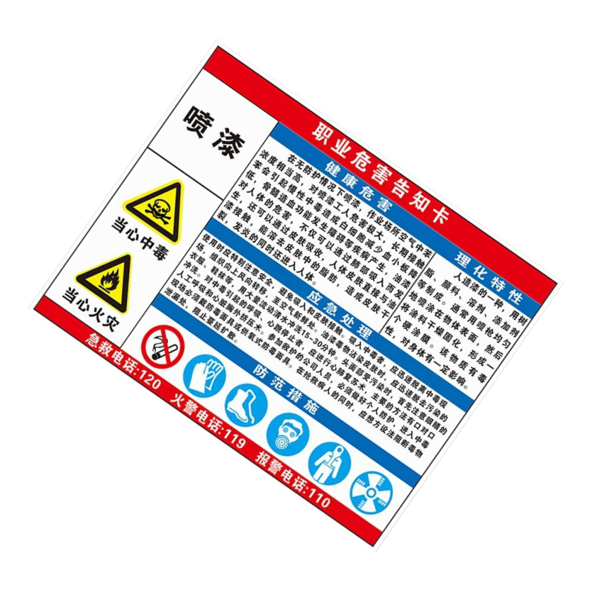 KCL/可兹尔 喷漆职业危害告知卡 优质ABS 400*320mm KCL254561 1块